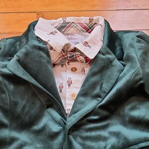 Tommy Bahama Forest Green Velvet Blazer Nutcracker Shirt And Gray Pants